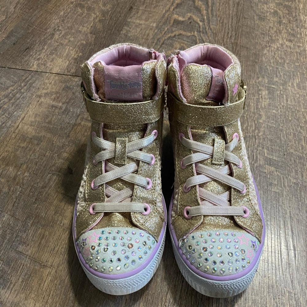 GUC girls Skechers Twinkle Toes Kids Sneakers - Gold and Pink size 1 - Picture 13 of 13